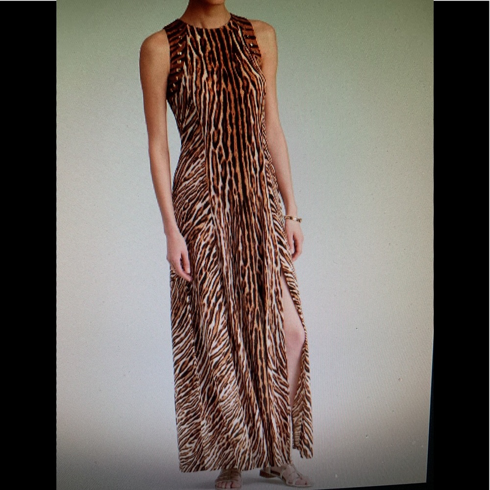 Michael Kors Tan and Black Animal Print Maxi Dress